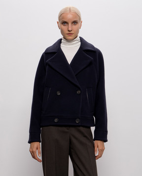 Peserico Blue cropped double-breasted coat with wool and cashmere A2108603197