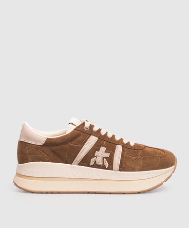 Bethcoin brown suede sneakers with crocodile embossed pattern
