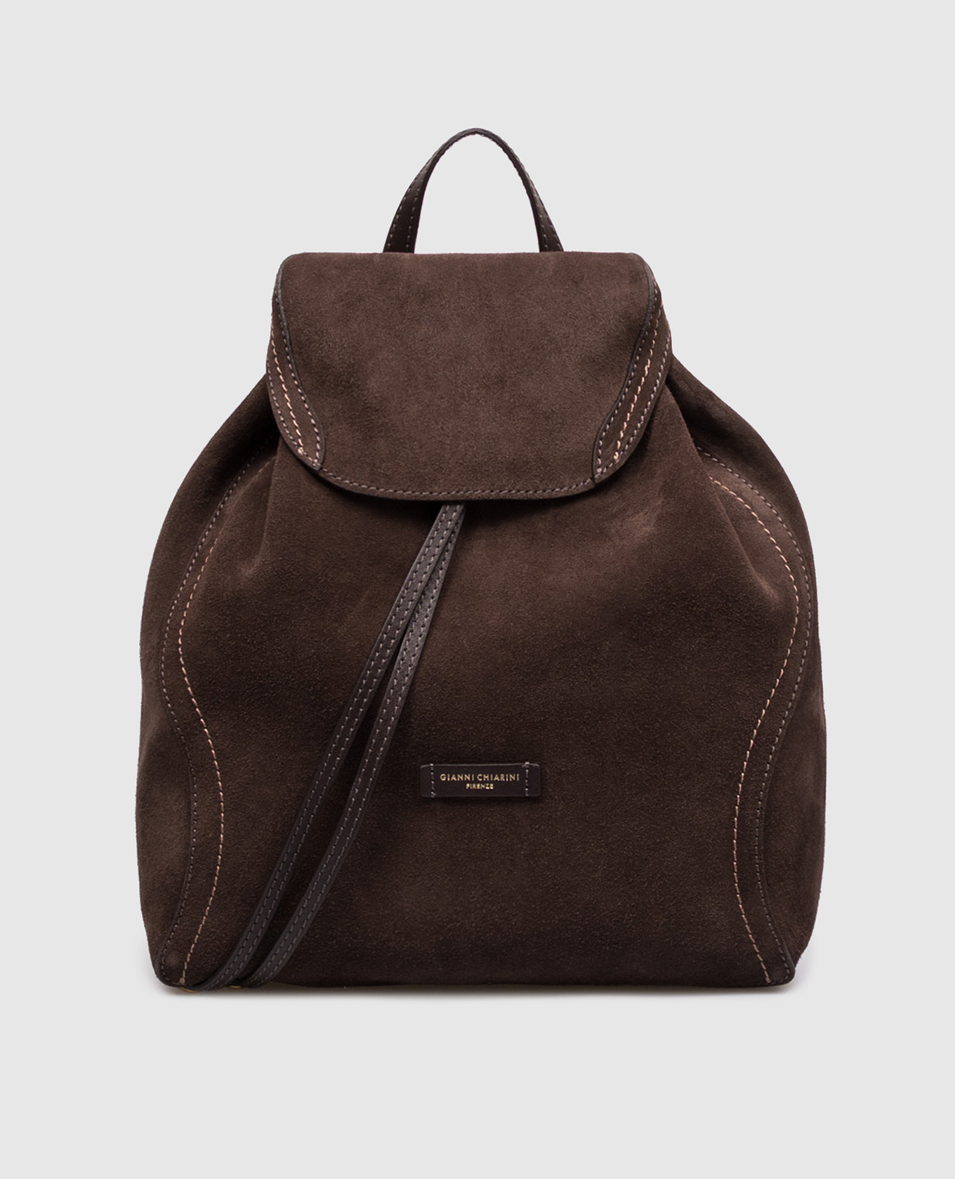 Violette brown suede backpack with logo patch