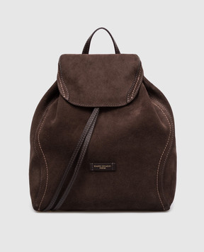 Gianni Chiarini Violette brown suede backpack with logo patch ZN12237CMPL