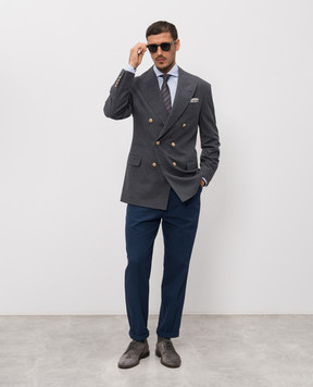 Brunello Cucinelli Gray double-breasted jacket with wool and linen MP4998BPCG