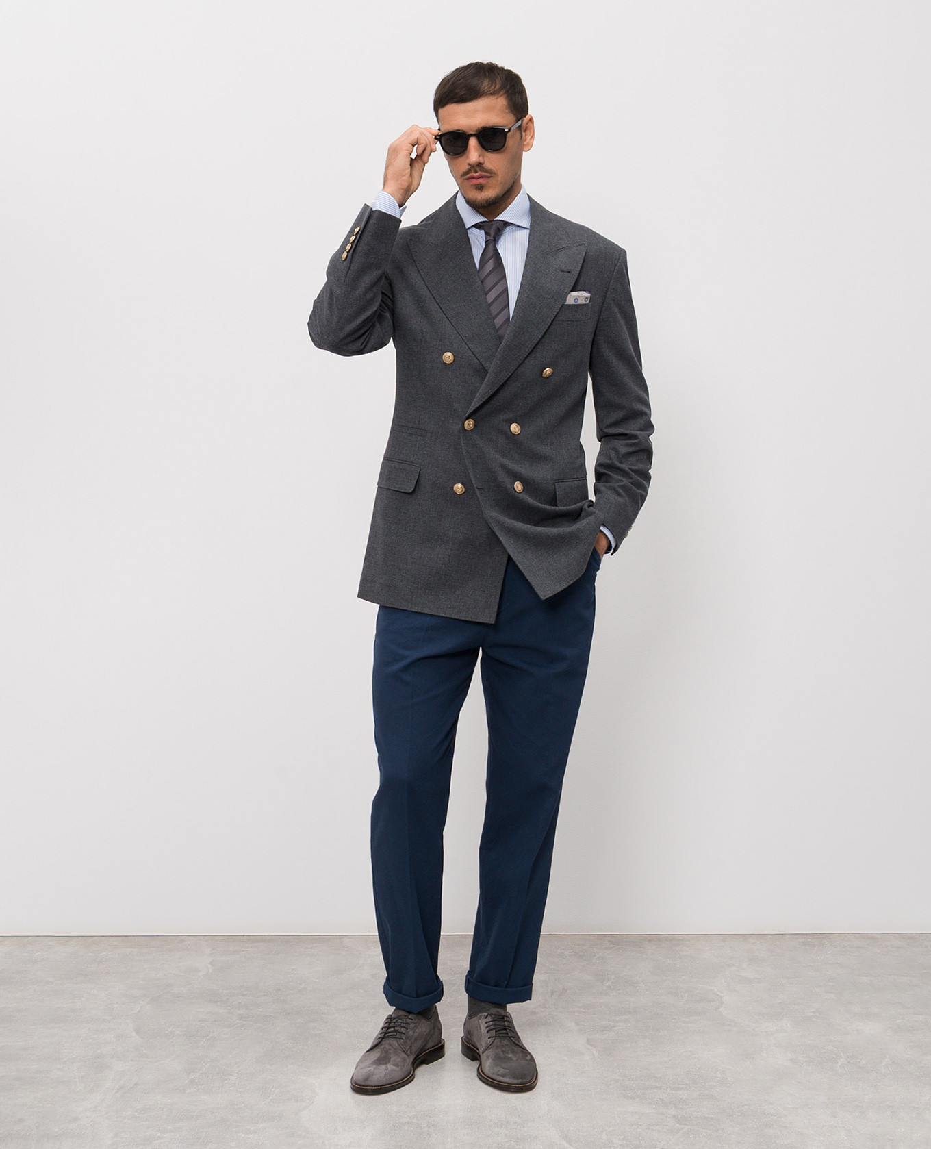 

Gray double-breasted jacket with wool and linen Brunello Cucinelli, Grey