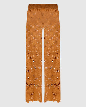 Ermanno Scervino Life Brown openwork pants with embroidery D484P603QYD