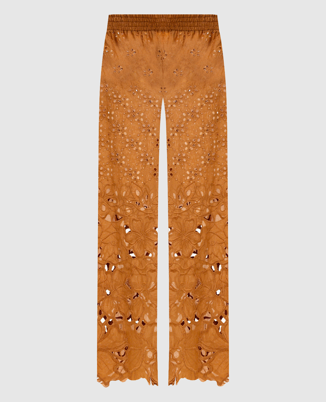 Brown openwork pants with embroidery