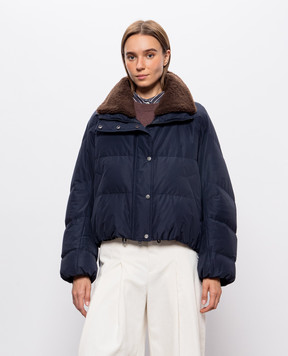 Brunello Cucinelli Blue down jacket with fur MH5257474