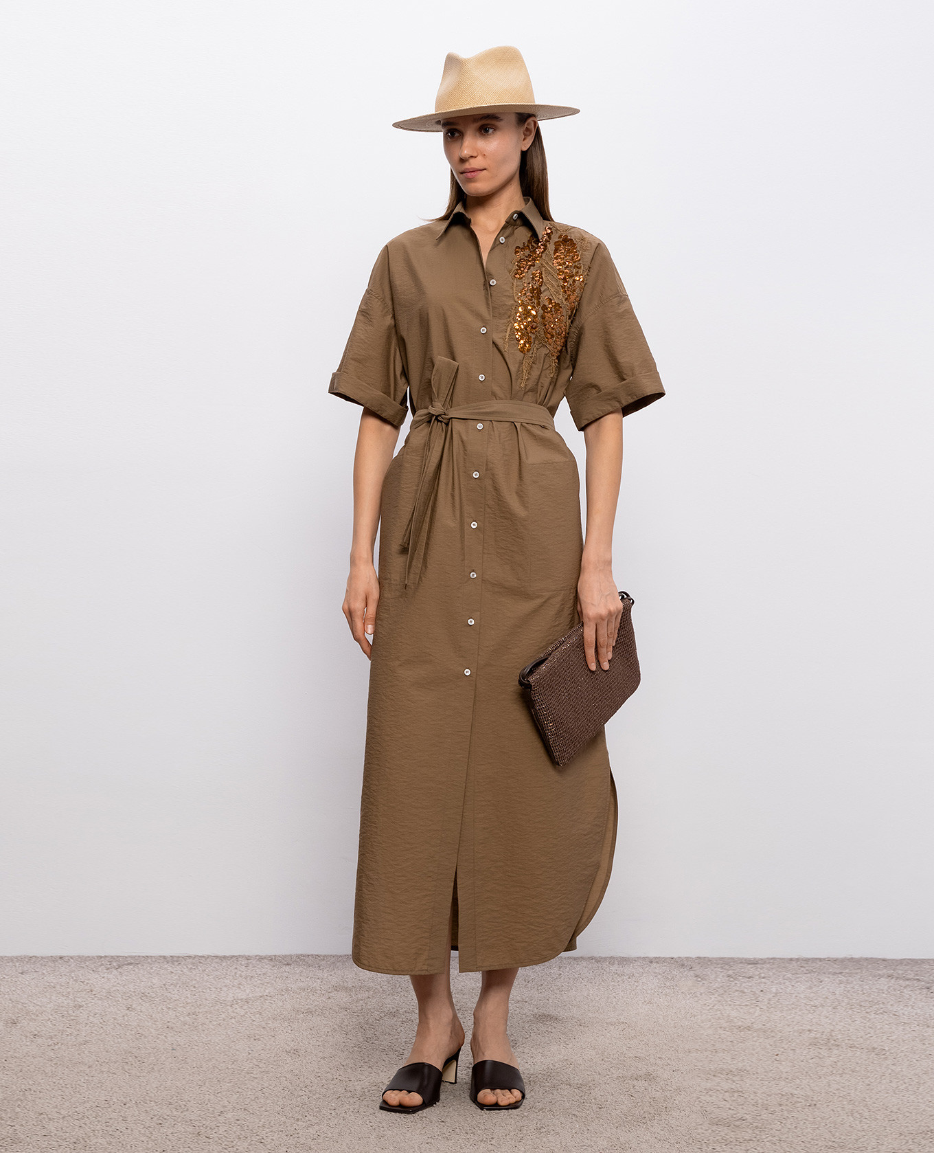 Brown shirt dress with sequins Brunello Cucinelli 2