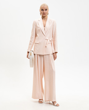 Peserico Pink linen pants with branded patch P0413801921