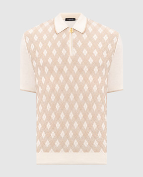 Stefano Ricci Beige polo shirt with patterned silk K414017P31F26268