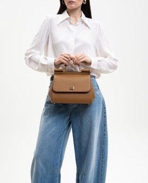 Dolce&Gabbana Brown leather bag Sicily with logo BB6002B1001