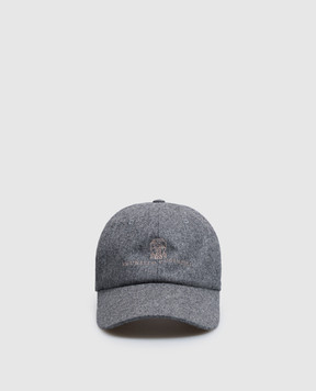 Brunello Cucinelli Gray wool cap with embroidery M038P9850