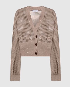 Brunello Cucinelli Brown openwork cardigan with sequins MDV762106