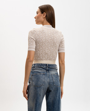 Palm Angels Beige top with lurex pattern PWHT010R24KNI001