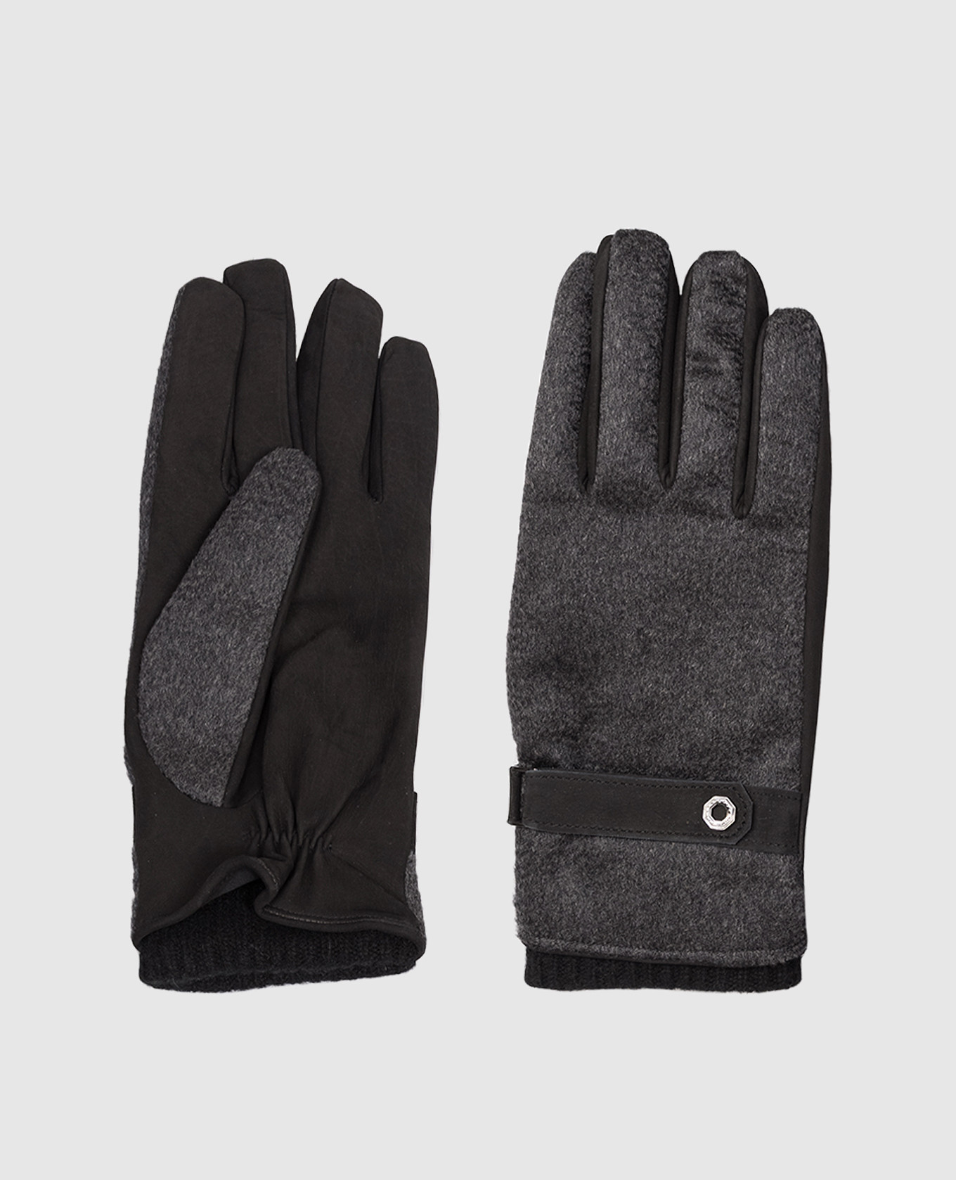 Grey cashmere and nubuck combination gloves