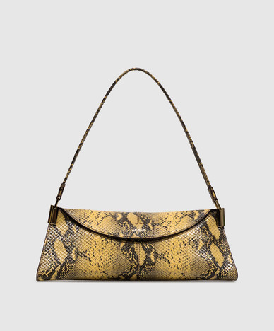 Yellow leather trapezoid bag 64-83 with reptile leather embossing