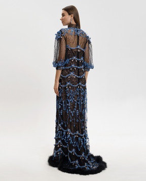Valentino Black dress with crystals and feathers 8B3VDMH51ED