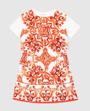 Dolce&Gabbana Children's white dress with branded print L5JDBGG7P5T56