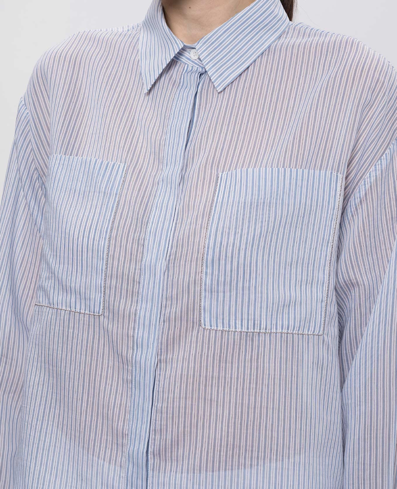 Blue striped silk shirt with monil chain Peserico 5