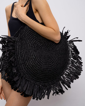 Twinset Black woven tote bag with fringe 261LB7BAA