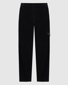 Stone Island Black corduroy pants with logo patch L2S153100059S0212