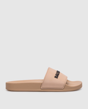 Balenciaga Brown sliders with textured logo 565547W1S80