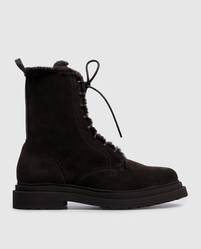 Brunello Cucinelli Brown suede boots with fur MZSFG3123