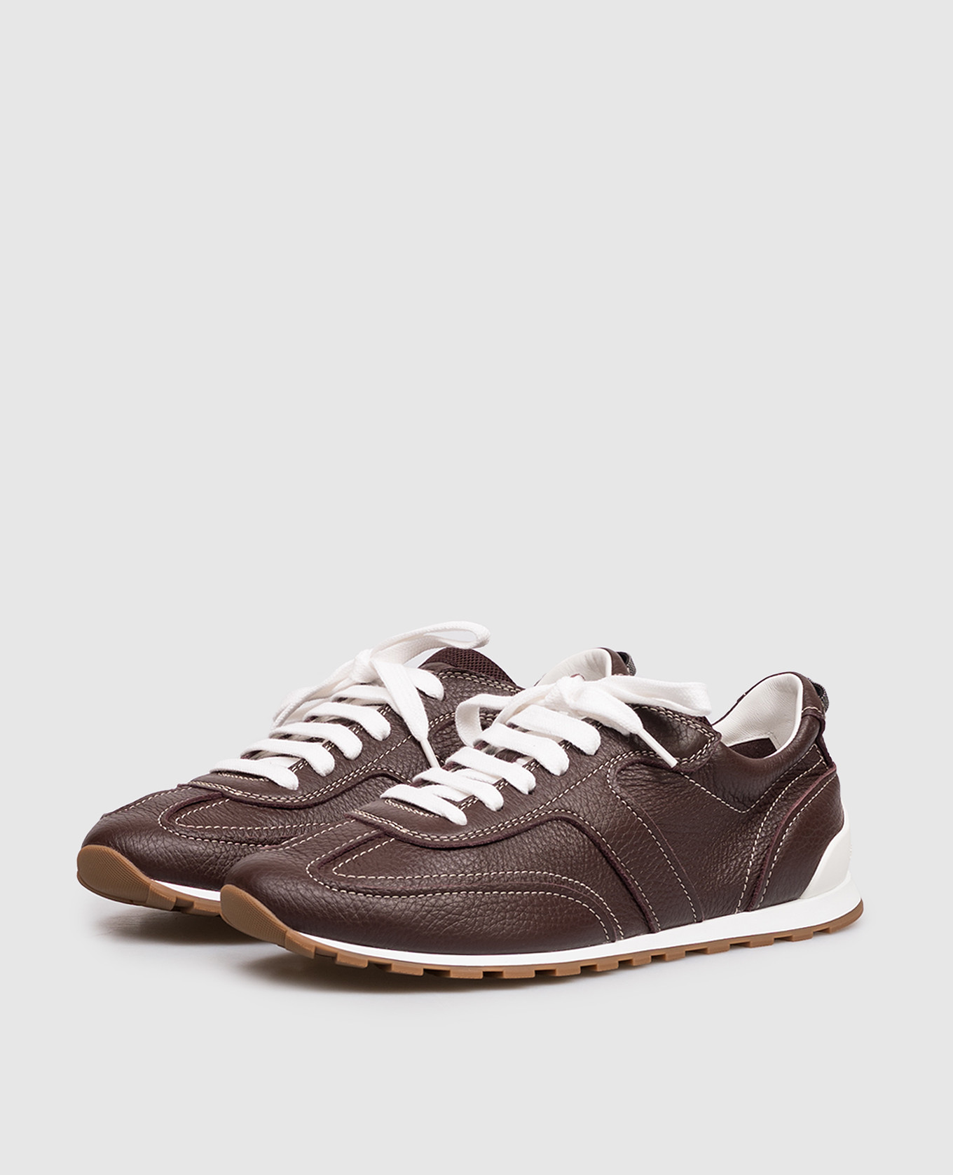 Burgundy leather sneakers with a monil chain Brunello Cucinelli 2