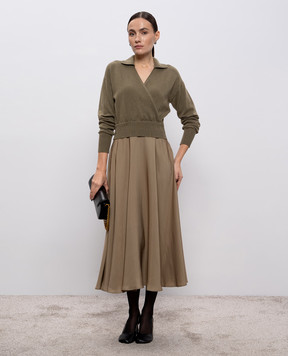 Peserico Khaki midi dress with double-layered wool and silk S82127F129095D