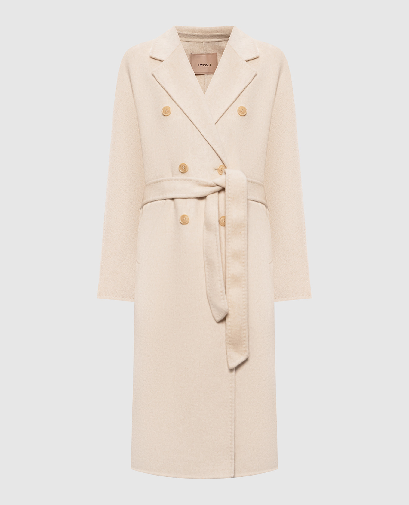 Beige double-breasted coat with wool