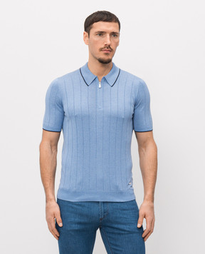 Enrico Mandelli Blue striped silk polo shirt 3K066A5675