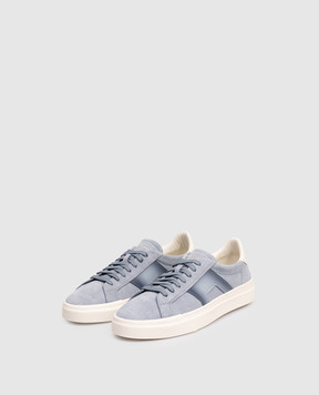 Santoni Blue nubuck sneakers with logo print MBGT21964PNNCFCT