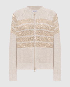 Brunello Cucinelli Ivory cardigan with sequined stripes M58734706P
