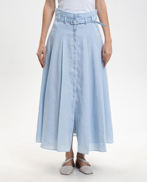 Gabriela Hearst Dugald blue linen midi skirt X003036LA003