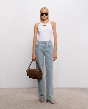 Fendi White ribbed T-shirt with logo patch FS7966AW87