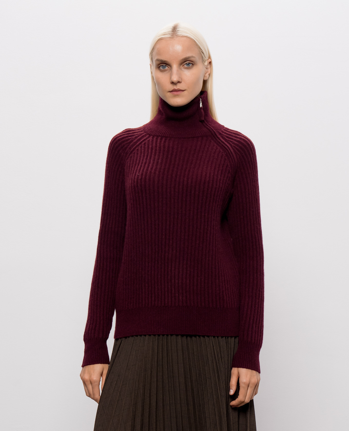 Burgundy wool and cashmere sweater with zipper Allude 3