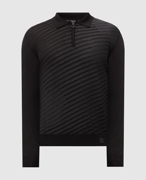 Stefano Ricci Black striped wool, silk and cashmere polo shirt KE08023P30E26373