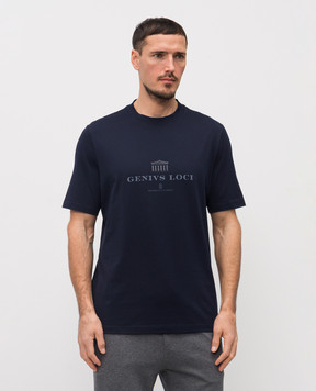 Brunello Cucinelli Blue T-shirt with branded print M0B138520