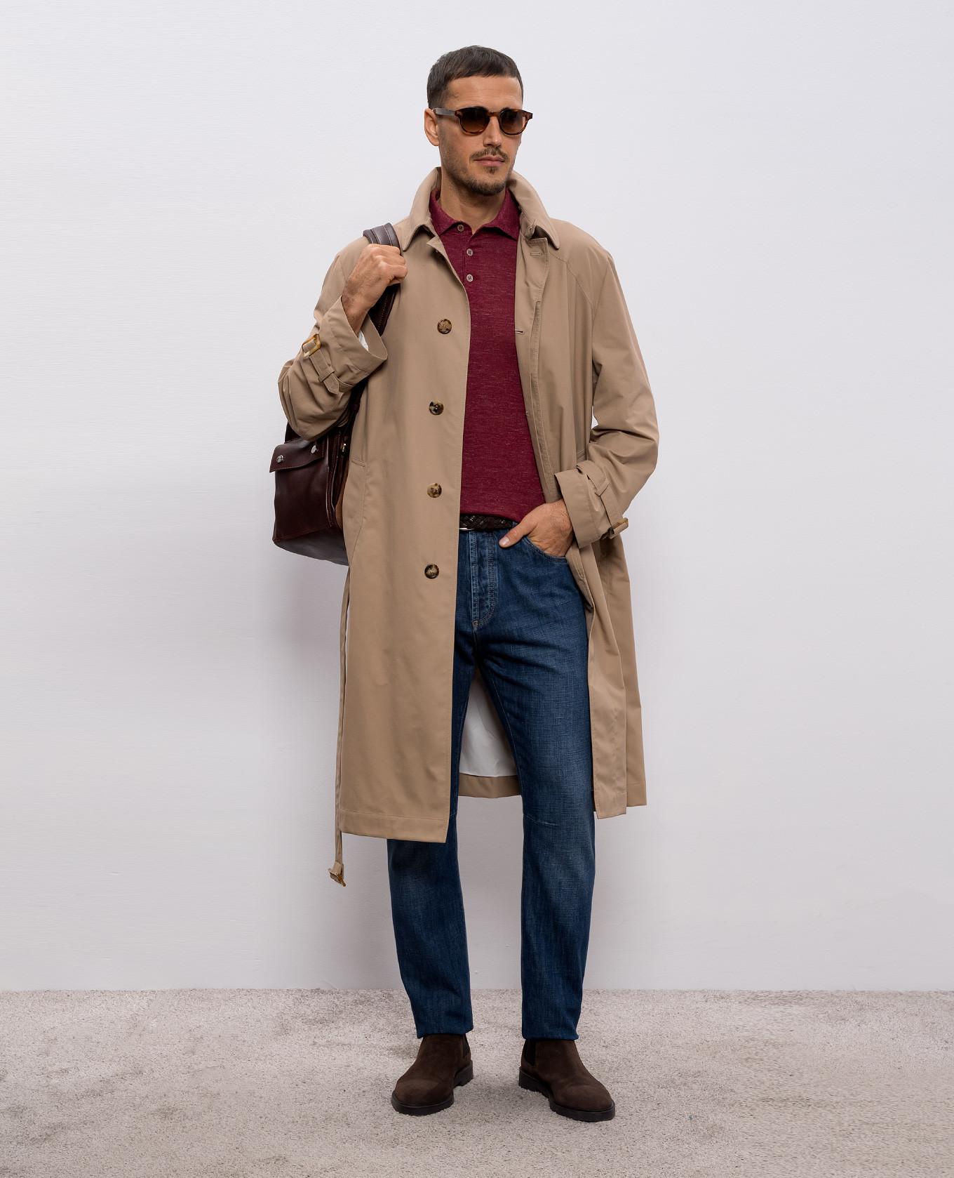 

Burgundy polo shirt with linen Brunello Cucinelli