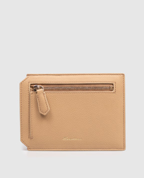 Santoni Beige leather car holder with logo DFPPA2694FOHSIW