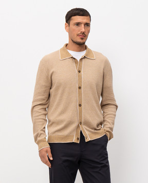 Canali Beige cardigan with linen and silk MK02462C1180