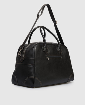 Brunello Cucinelli Black leather travel bag with logo print MBZIBU428