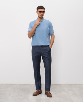 Stefano Ricci Blue polo shirt with woven pattern K212039P31F26195