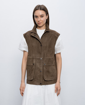 Brunello Cucinelli Brown suede vest with monil chain MPCAI7972