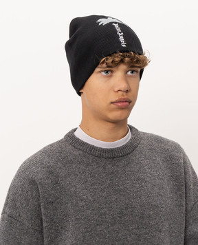 Palm Angels Black hat with logo embroidery PAMLC004KN003