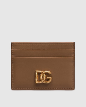 Dolce&Gabbana Brown leather cardholder with metal monogram BI0330AK274