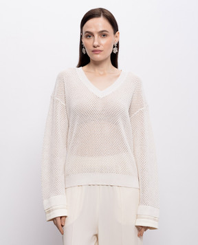 Fabiana Filippi Ivory openwork pullover with monil chain MAD276F481M156