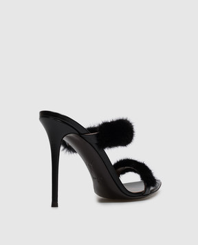 Giuseppe Zanotti LIZZIE black leather mules with mink fur I600024