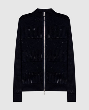 Peserico Blue wool, silk and cashmere cardigan with sequins A99851F05E9283