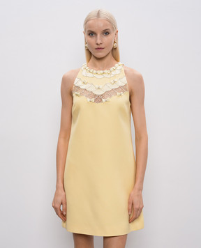 Valentino Yellow wool and silk mini dress with crystals 8B3VAHG51CF