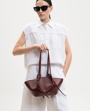 YUZEFI Mochi burgundy leather tote bag with logo print MOCHIBERRY