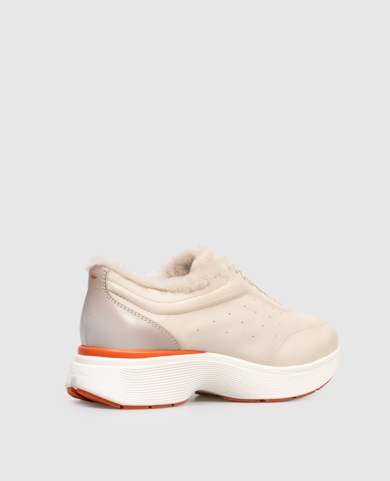 

Beige leather sneakers with fur trim Santoni